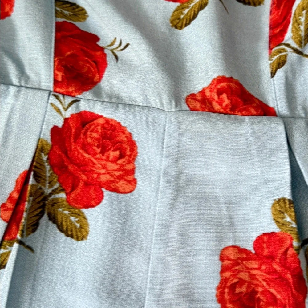 Size medium urban outfitters blue Floral roses Bell Sleeve Romper lace up back - Picture 3 of 7